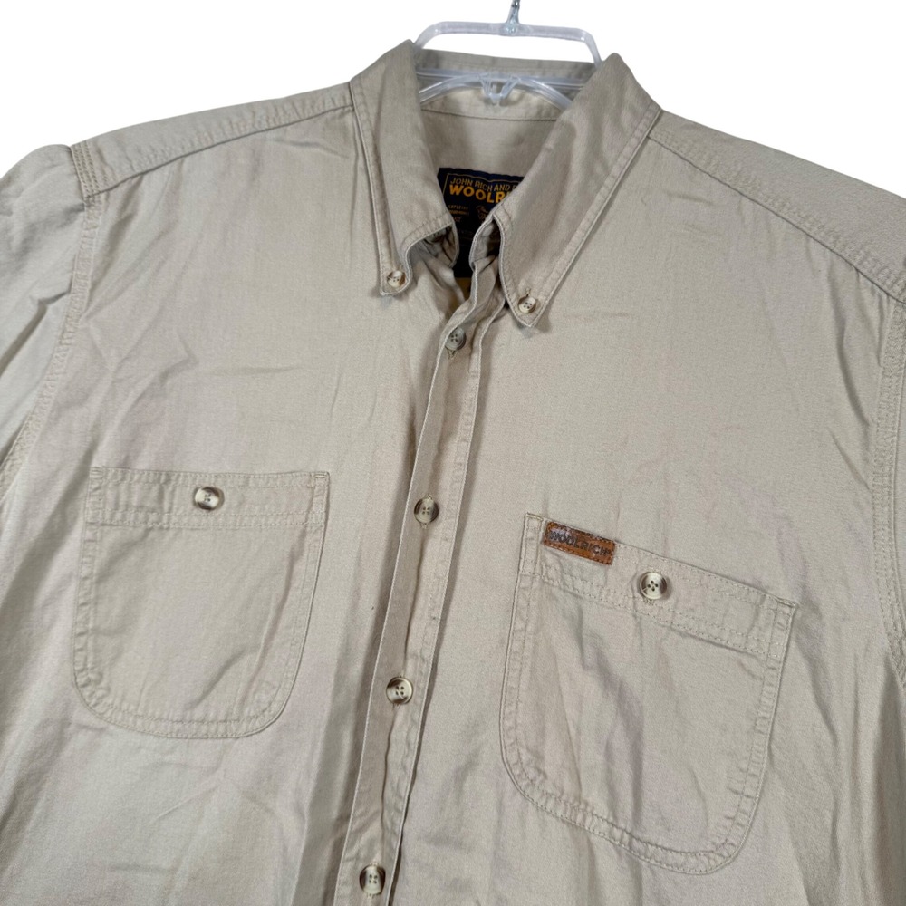 Woolrich Mens Medium Button Down Short Sleeve Work Shirt Tan Casual Outdoors